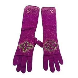 Louis Vuitton Purple & Gold Cashmere Gloves! Long to elbow size*WITH BOX
